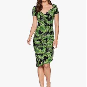 Norma Kamali Sweetheart Side Drape Dress – Palm Leaf Print, XS, NWT